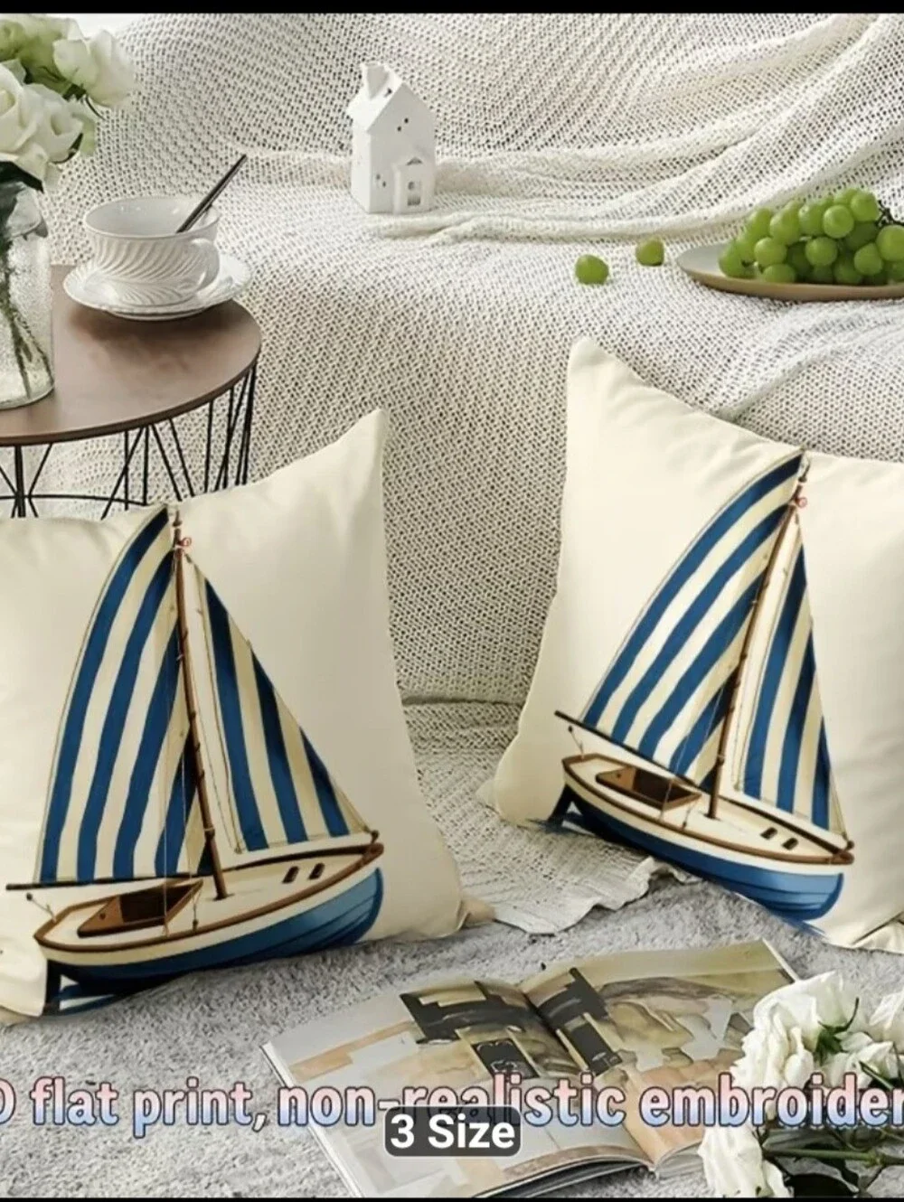 New Pair of Nautical Sailboat Decorative Pilliw Covers #1514-311